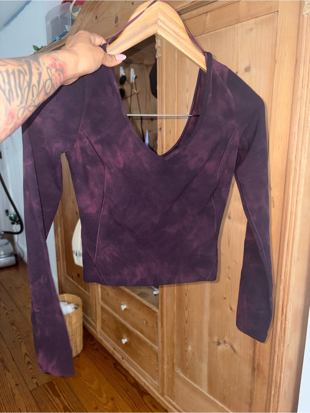 lululemon athletica Long-Sleeve V-Neck Top in Deep Plum Tie-Dye